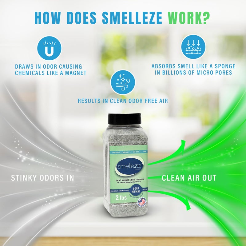 SMELLEZE Natural Dead Animal Odor Removal 2 lbs Granules: Eliminate Dead Rat, Mice, Squirrel, Chipmunk, Raccoon & Bat Smell. Safe for Indoor & Outdoor Use - Image 4
